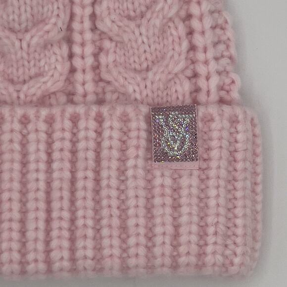 Victoria's Secret Beanie Hat Womens Pretty Pink Blossom Bling Patch Pom One Size - Picture 3 of 5